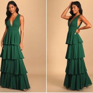 LULUS Sexy Prom Wedding Bridesmaid Tiered Ruffles Boho Flowy Maxi Dress